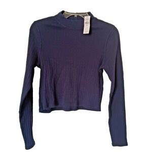 NWT American Eagle Navy Mock Neck Ribbed Crop Top Long Sleeve Juniors L